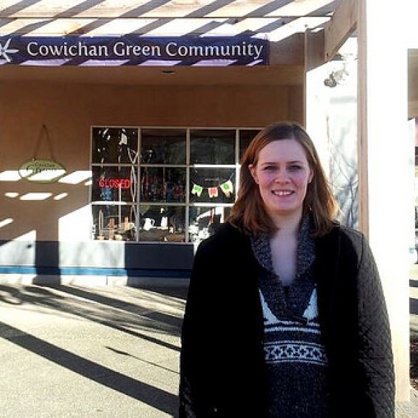 Jessica outside CGC Jessica completed an internship with Cowichan Green Community, Fall 2013. 03 February 2014.