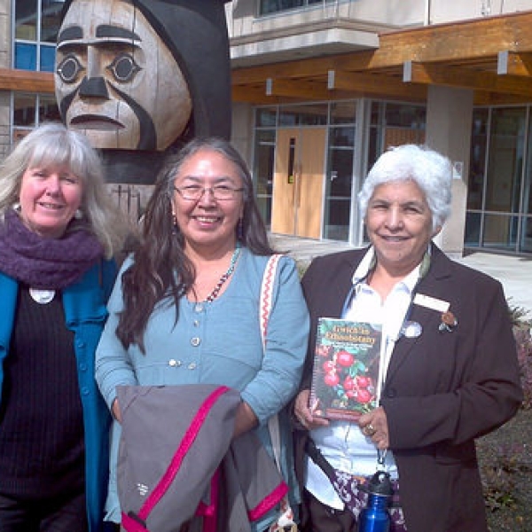 Gwichin ethnobotanist, Alestine Andre (centre) with Helene Demers and Elder Florence James Cowichan Campus, 27 March 2013. Photo courtesy of RK. 