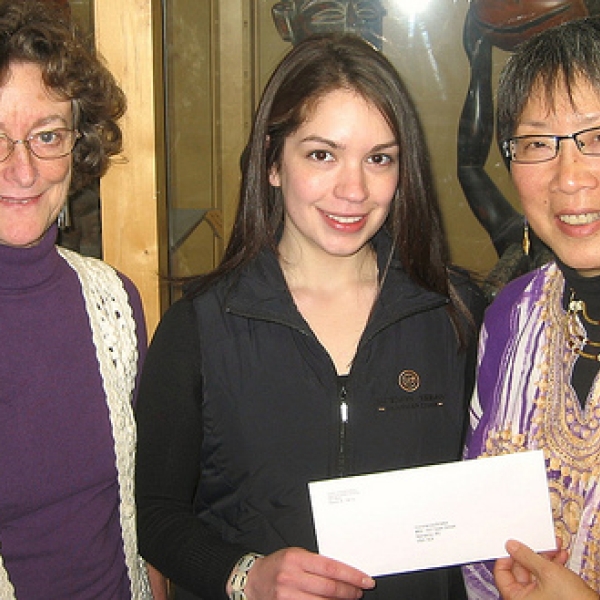 Lucky Draw Winner During 2008-09, the department underwent a program review in which surveys were distributed to current and past students. Those answering this survey were entered in a lucky draw. Gay Frederick, left, and Imogene Lim, right, present Cons