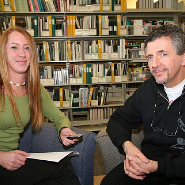 Becki, one of the students, interviewing Greg Bush.