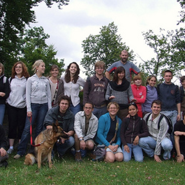 Scladina Excavation Team Belgian students with our two VIU participants; Mel far left standing and Kayla sitting fourth from left. July 21, 2008.