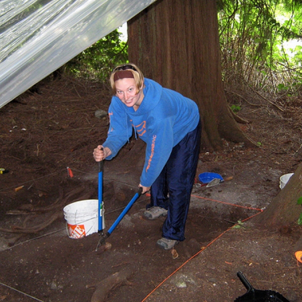 Lucky Aundrea! She gets to tackle a root in her unit at the Porpoise Bay site!
