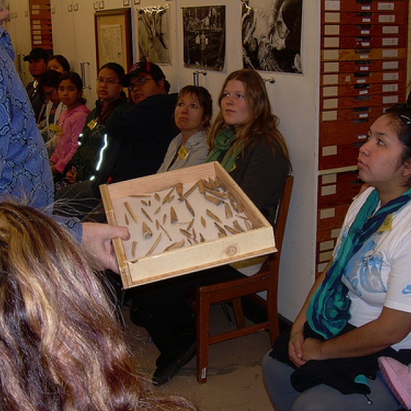 Bone points On the ANTH 121 field trip to the Royal BC Museum, Grant Keddie shows students a variety of bone points used in the past.