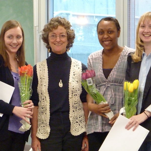 Drum roll - the winners! And our winners are Nicole (l), Shakira and Sarah. Dr Gay Frederick, Chair, made the presentations (second from left). 