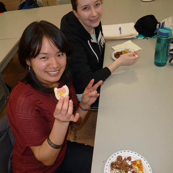 Happy to try different foods Hotaru and Karli enjoying their food choices! 
