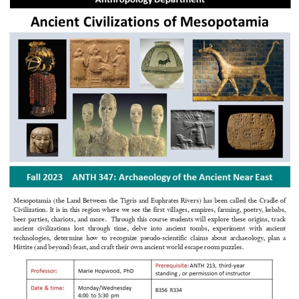 Promo flyer, ANTH 347 Ancient Civilizations of Mesopotamia, F23