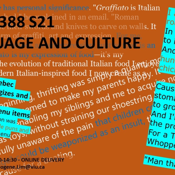 Flyer promoting ANTH 388 Language and Culture, S21