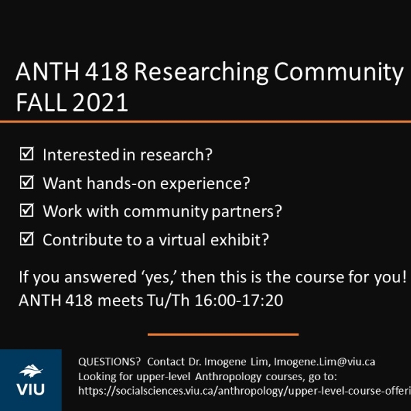 Promo for ANTH 418 Fall 2021, Researching Community
