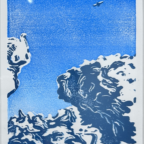 Blue Cloud, reductive block print. 2024, A Georgi Frie