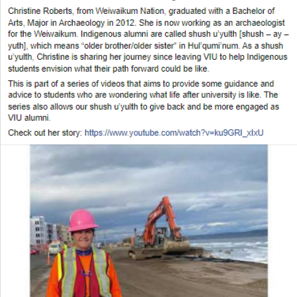 VIU FB post about Life After VIU: Christine Roberts