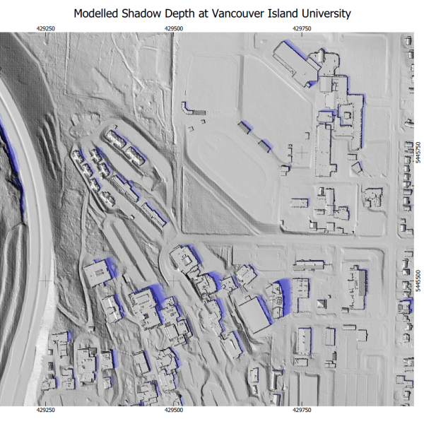 Lindsay Richards map of modelled shadow depth at vancouver island university