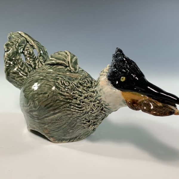 Lori Sorensen, Baby Blue Heron Teapot, Ceramics