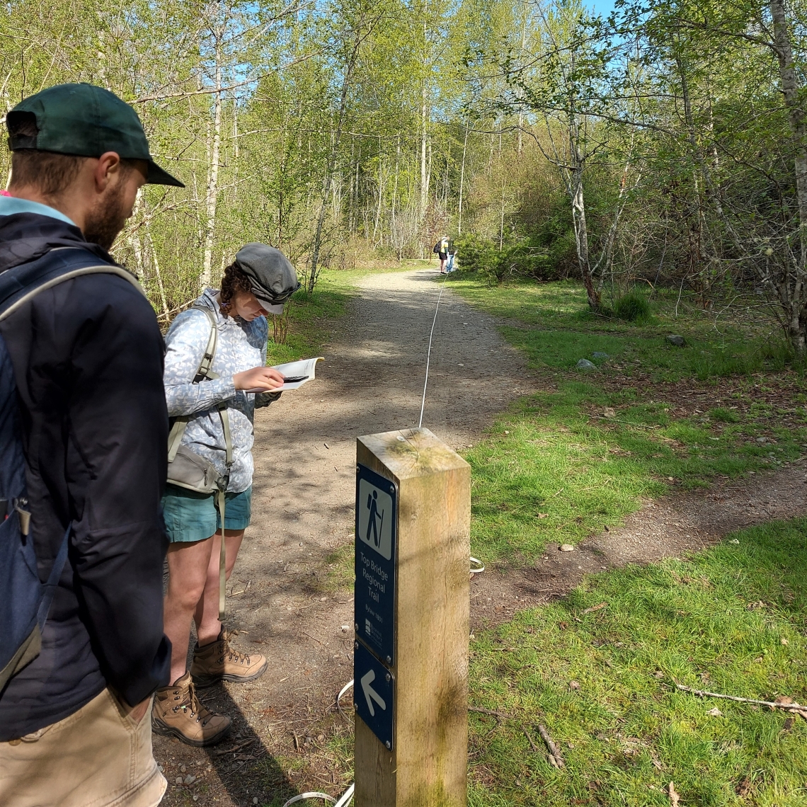 students collecting trail data, Parksville BC