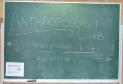 Sign for Anthropology Club Forum & Reception, April 18