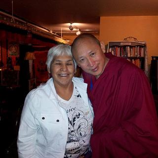 Visiting Tibetan Buddhist monk Cowichan Elder F James with Geshe YongDong; field trip in ANTH/PSYC 338 "Death & Dying." 24 January 2014. 