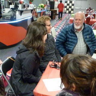 Gary with students Cosmic Bowling was a dual purpose event--an end-of-the-semester celebration, as well as, a "thank you" to Gary. 