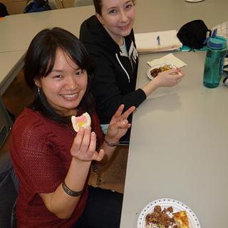 Happy to try different foods Hotaru and Karli enjoying their food choices! 