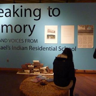 Students viewing exhibit at U'Mista Cultural Centre, Alert Bay.