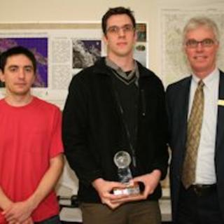 Warrick Baijius, runner-up, Jay Valeri, winner of the 2012 Carto Cup, and Dr. Steve Lane,  Associate Vice-President after the awarding of the 2012 Carto Cup