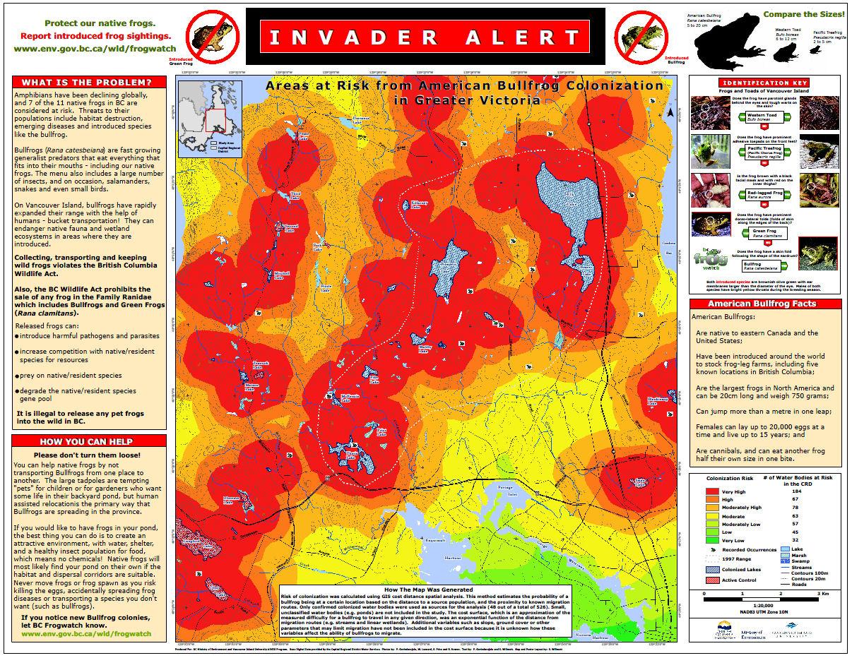 Areas at Risk from American Bullfrog Colonization in Greater Victoria Image