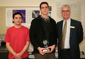 Warrick Baijius, runner-up, Jay Valeri, winner of the 2012 Carto Cup, and Dr Steve Lane,  Associate Vice-President after the awarding of the 2012 Carto Cup